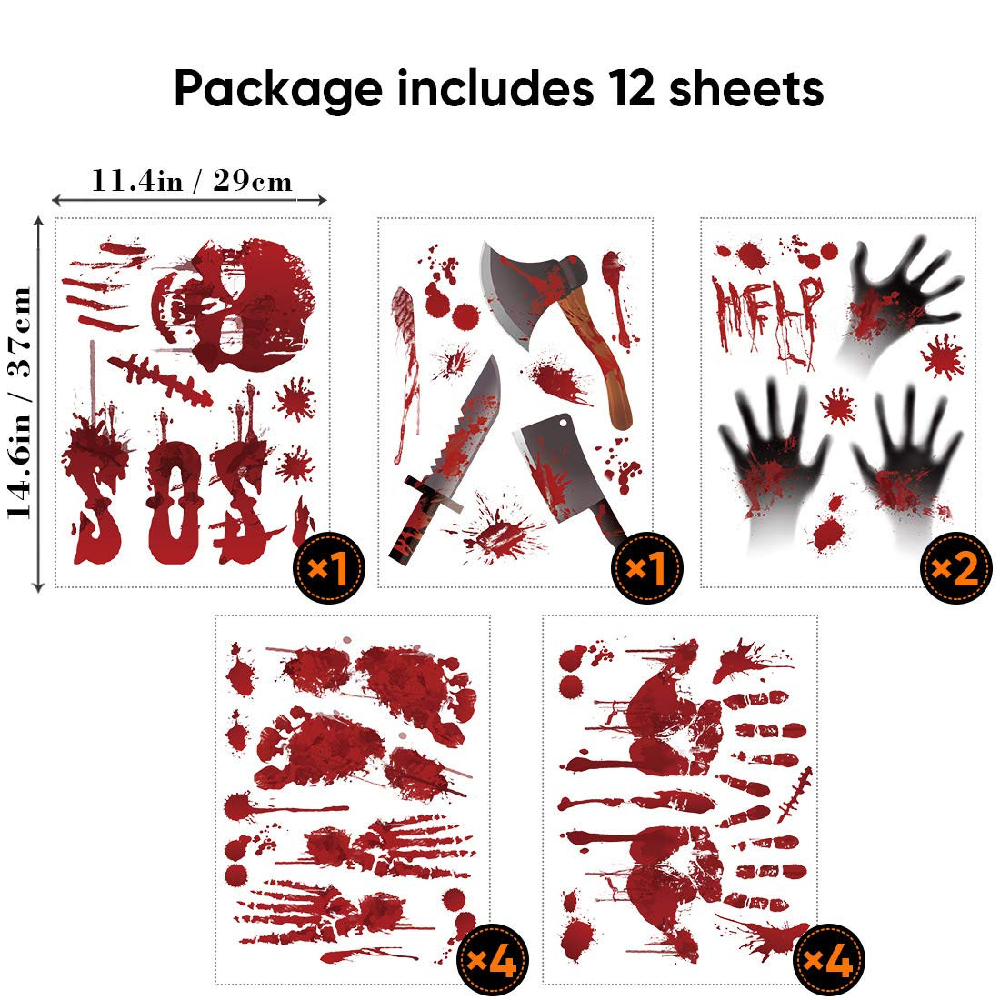 Tuzuaol 119 PCS Bloody Halloween Decorations Halloween Bloody Handprint Footprints Knife Stickers... | Amazon (US)