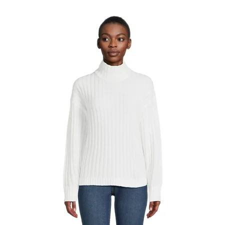 Time and Tru Women's Mock Neck Rib Knit Sweater, Midweight, Sizes XS-XXXL | Walmart (US)