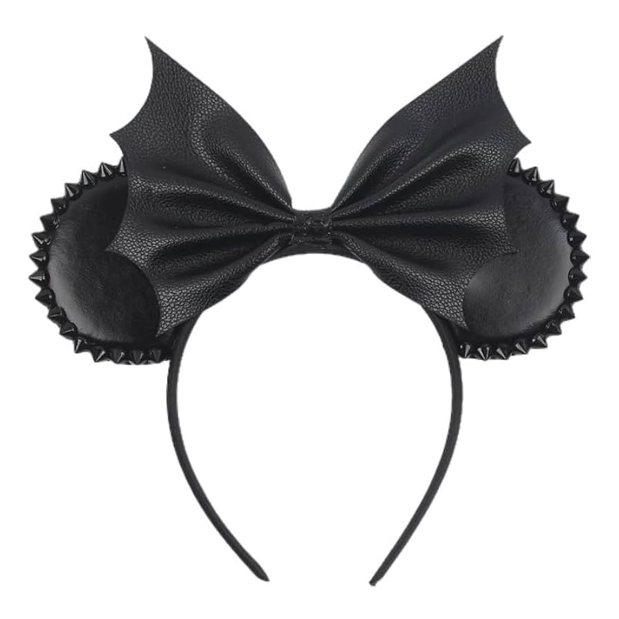 JIAHANG PU Mouse Ear Black Headband with Rivet, Halloween Bat Hair Bow Hairband, Festival Masquer... | Amazon (US)