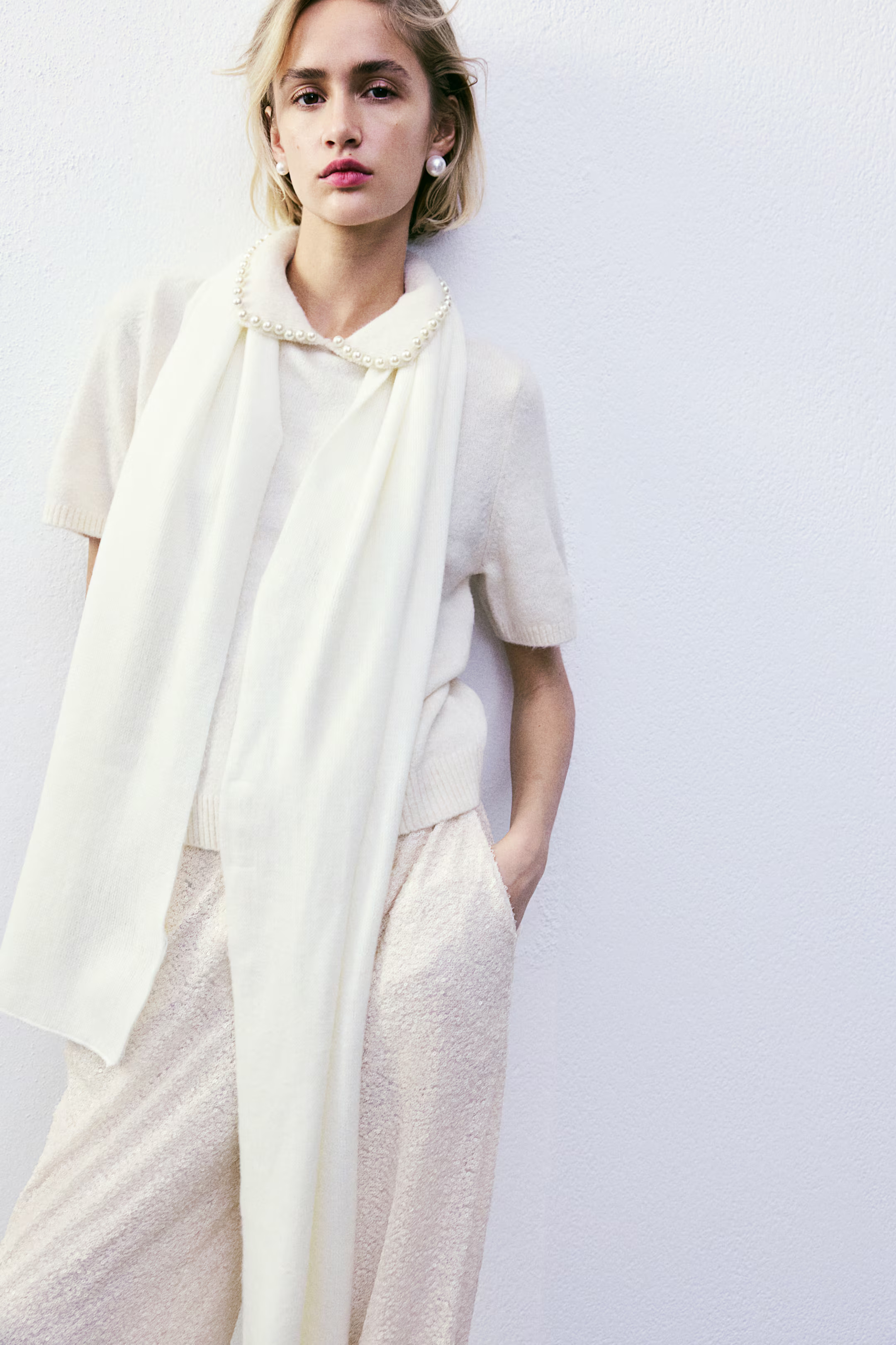 Beaded-Collar Knit Top - Gray melange - Ladies | H&M US | H&M (US + CA)