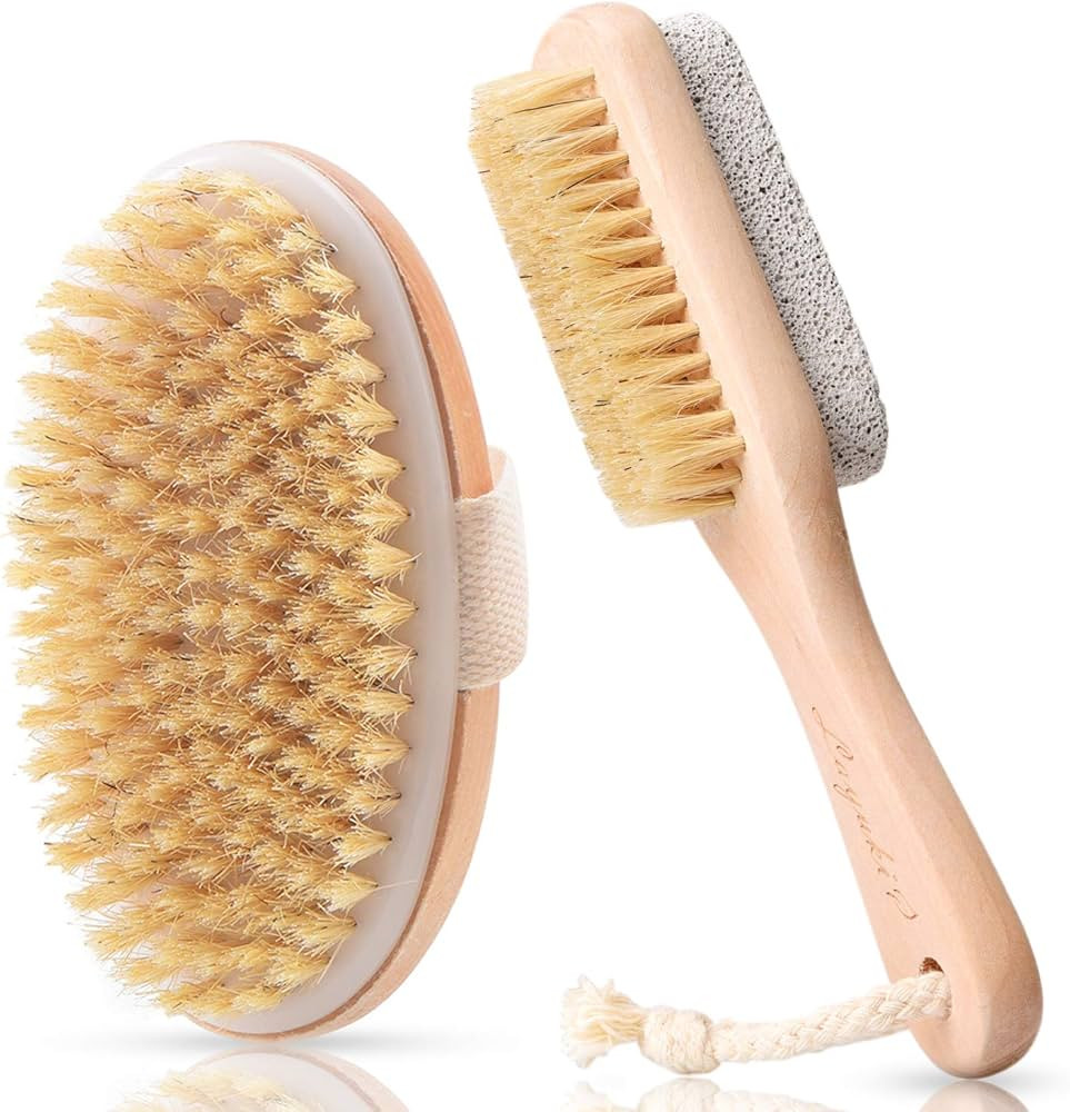 Body Brush for Dry or Wet Brushing and 2-Sided Foot File Scrubber Set, Body Scrubber for Bath or ... | Amazon (US)