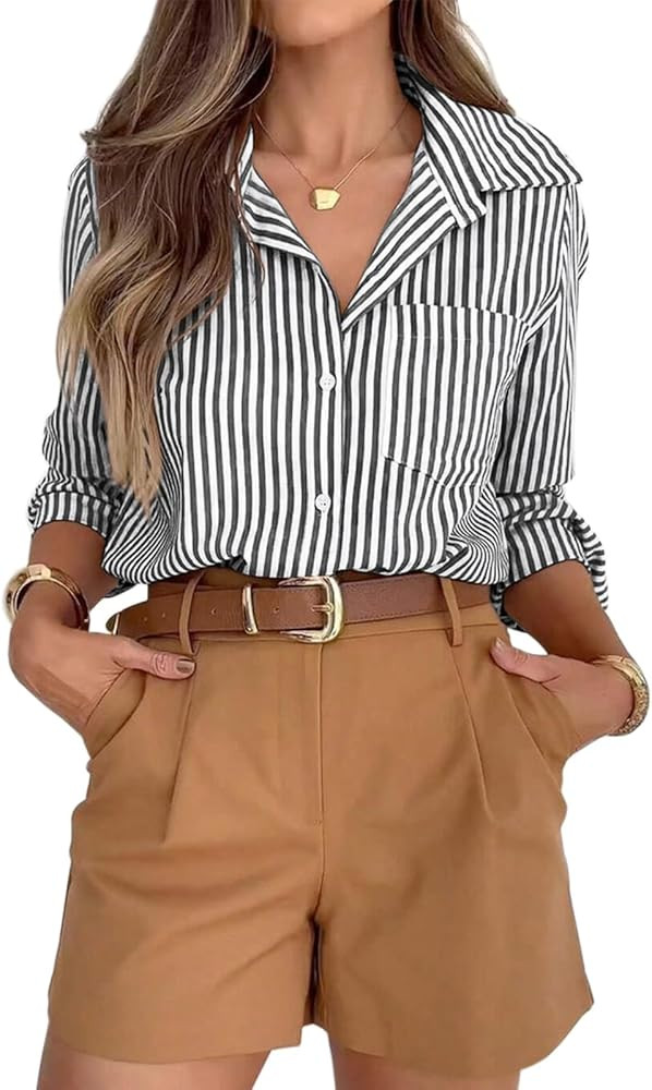 siliteelon Striped Button Down Shirts for Women Dress Shirts Long Sleeve Casual Collared Office W... | Amazon (US)