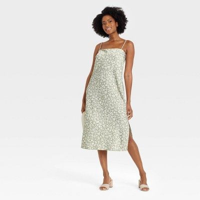 Women&#39;s Apron Slip Dress - A New Day&#8482; Light Green Floral Print XS | Target