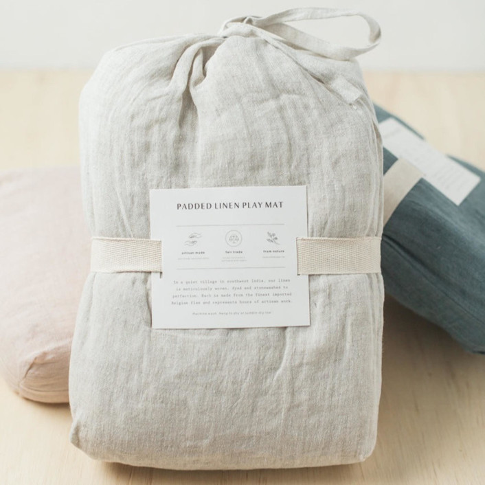 Stone Washed Linen Quilted Playmat - Natural Kids Blankets And Throws | Minted