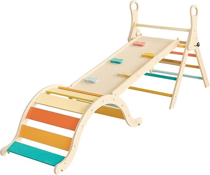 Giant bean Pastel 5 in 1 Pikler Triangle Set with Sliding Ramp & Arch, Foldable Wooden Toddler Cl... | Amazon (US)