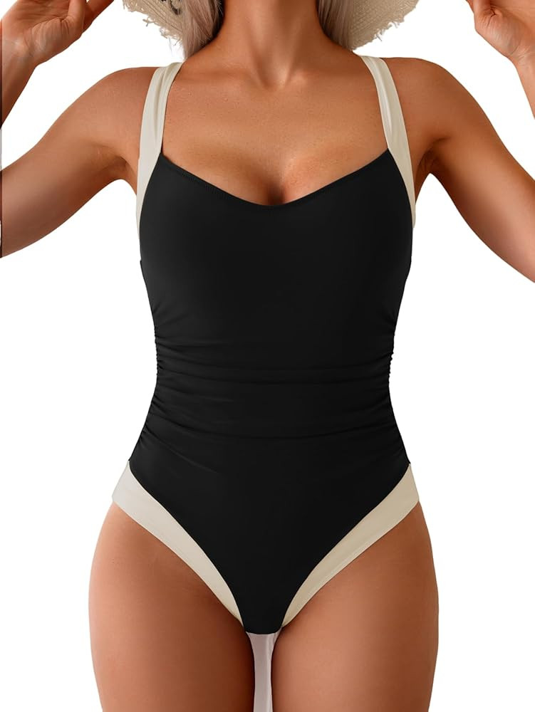 B2prity One Piece Swimsuit for Women Tummy Control Slimming Bathing Suit Push Up Ruched Swim Suit... | Amazon (US)