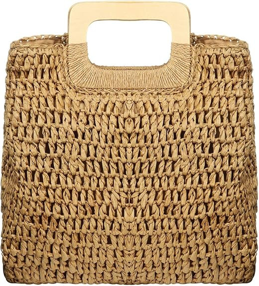 Womens Straw Tote Bag Handbags Beach Bag Exquisite Woven Fashion Large Rectangle Top Handle Bag S... | Amazon (US)