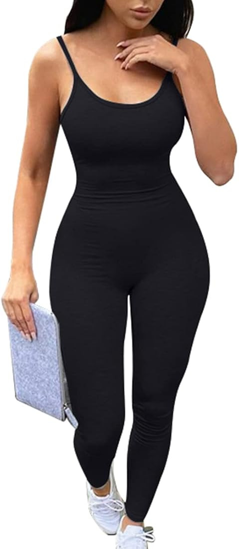 UPCPY Women’s Sleeveless Spaghetti Strap Bodycon Tank One Piece Jumpsuits Rompers Playsuit | Amazon (US)