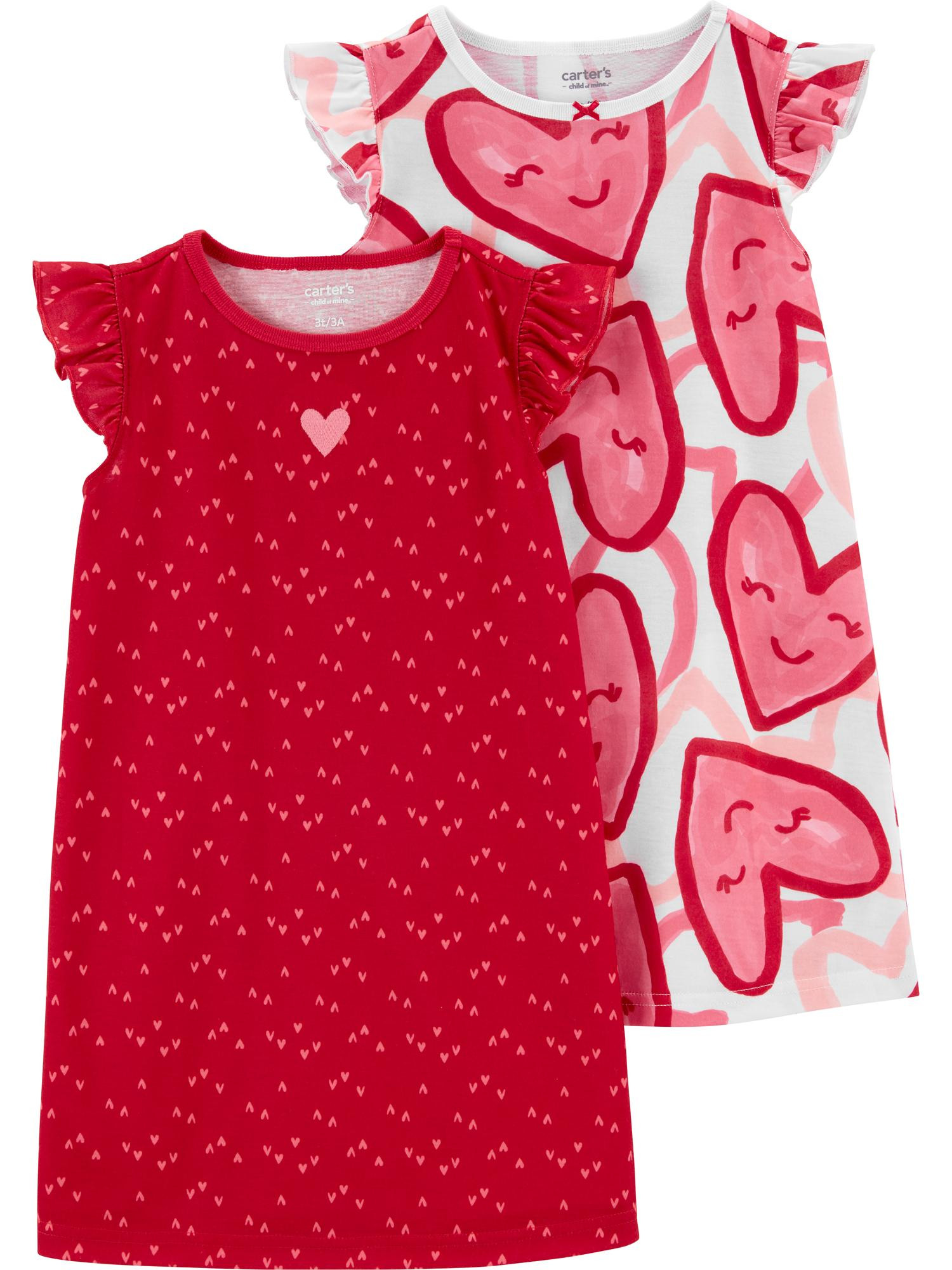 Carter's Child of Mine Toddler Girl Valentine's Pajama Gown, 2-Pack, Sizes 2T-5T | Walmart (US)