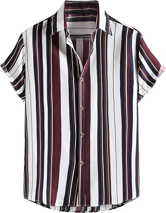 Floerns Men's Striped Shirts Casual Short Sleeve Button Down Shirts | Amazon (US)