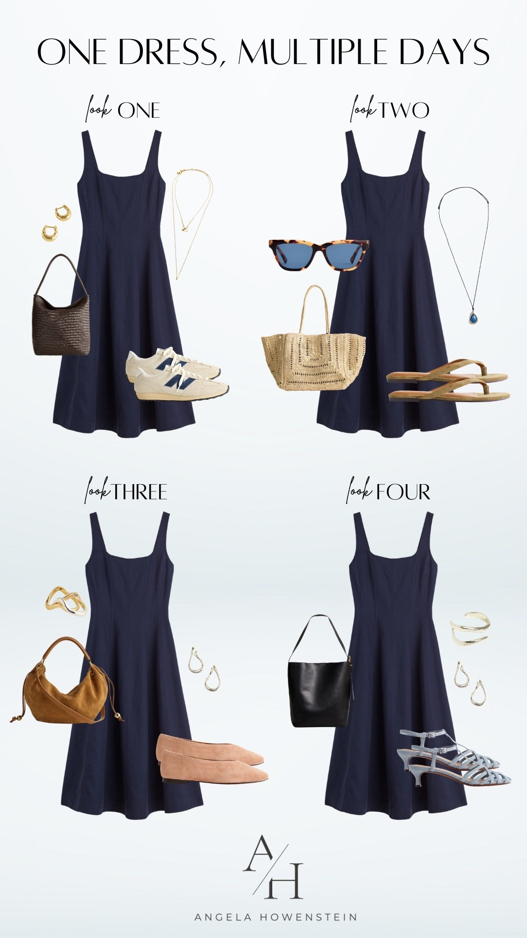 Navy midi dress styled four ways for effortless day to night outfit ideas. 

#LTKOver40 #LTKootd