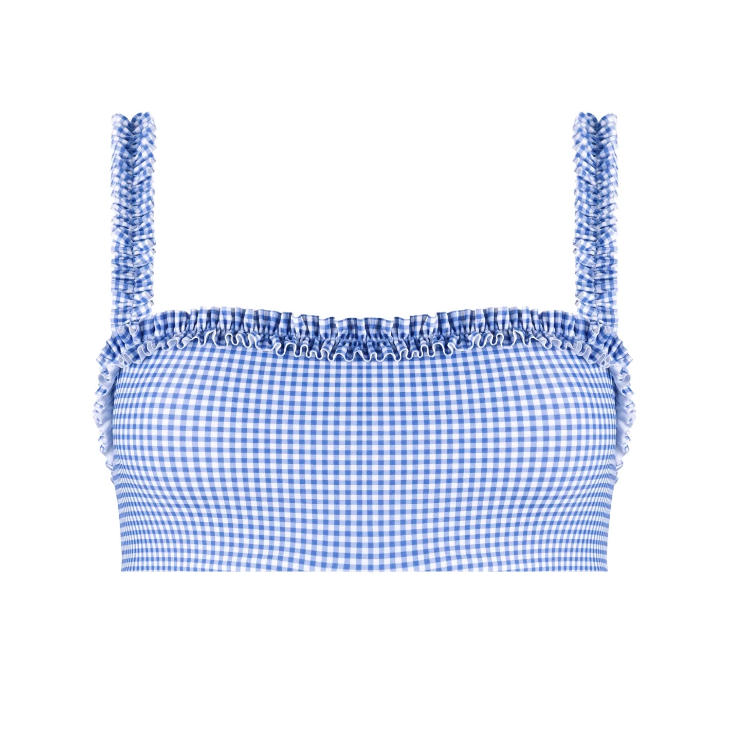 women's sky blue gingham bandeau bikini top | minnow