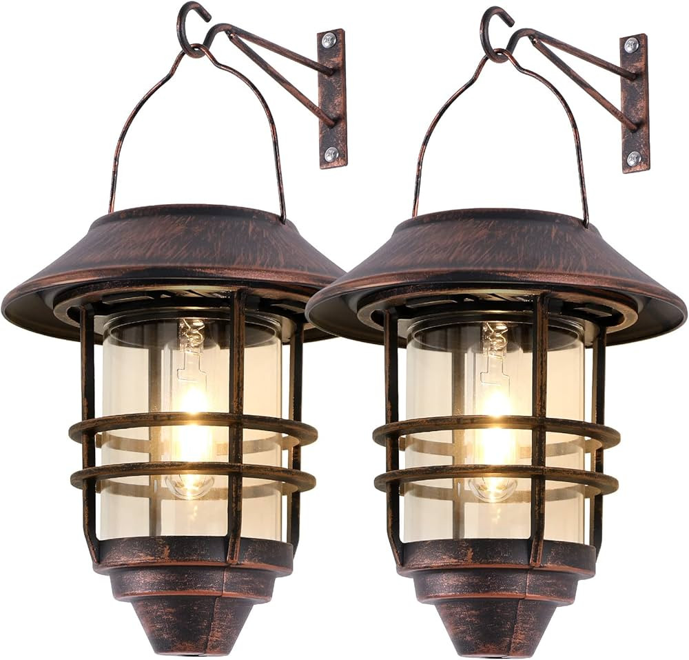 Solar Lantern Outdoor, Hanging Waterproof Solar Lights with Wall Mount Kit for Garden Porch Fence... | Amazon (US)