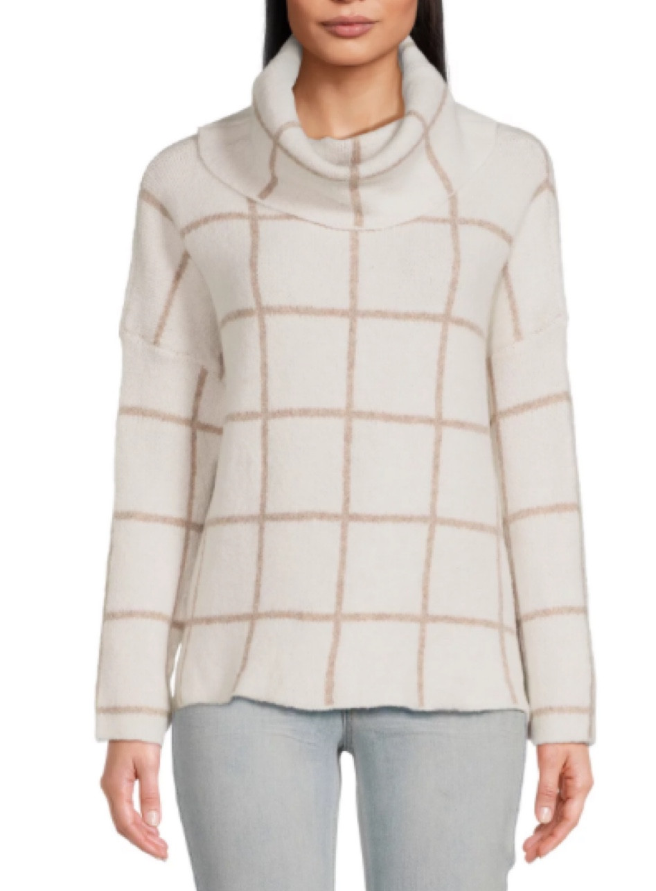 Cowl neck sweater for women! Plaid cowl neck sweater for women 