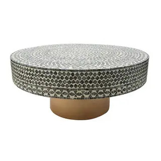 35 Inch Coffee Table with Round Pedstal Base and Unique Pattern - Bed Bath & Beyond - 41343913 | Bed Bath & Beyond