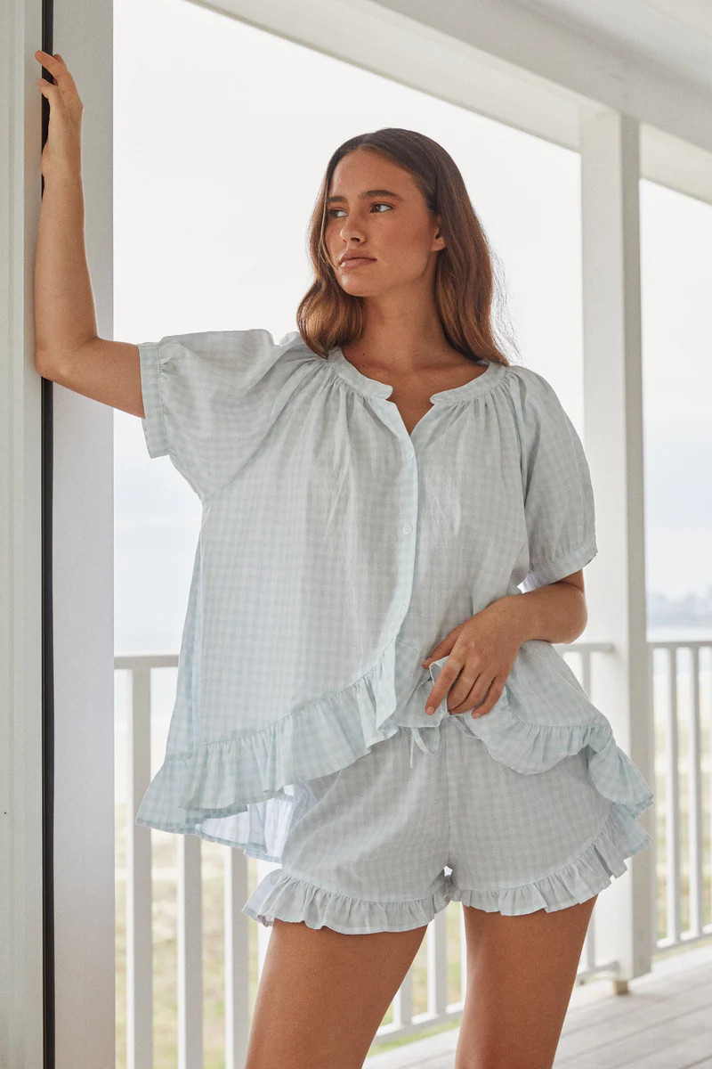 Sophie Sleep Set - Cotton - Gingham Pale Blue | Piyama