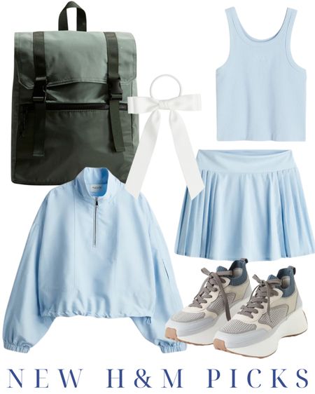 H&M finds | athletic wear | athleisure | tennis skirt | jacket | tank top | gym bag | backpack | sneakers | tennis shoes | blue | green | women’s fashion | pickleball | summer | spring | outside | warm weather 

#LTKfitness #LTKActive #LTKstyletip