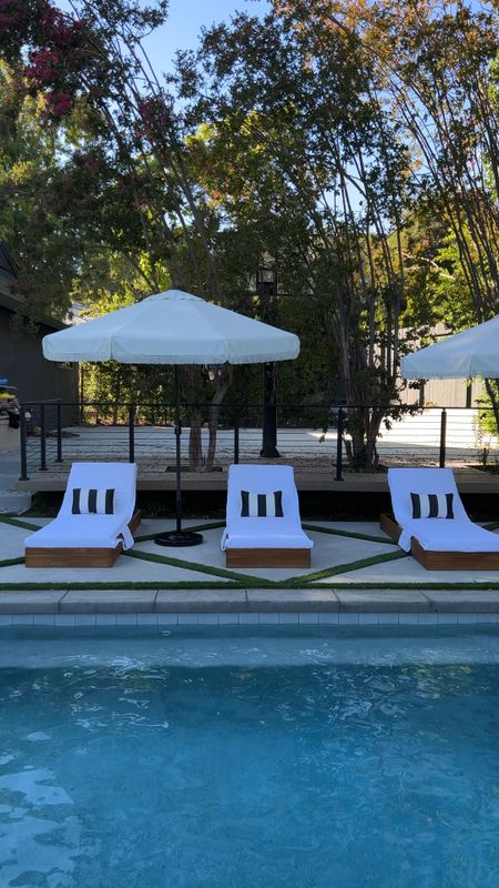 Pool side umbrellas and sun loungers backyard design 

#LTKswim #LTKhome #LTKfindsunder100