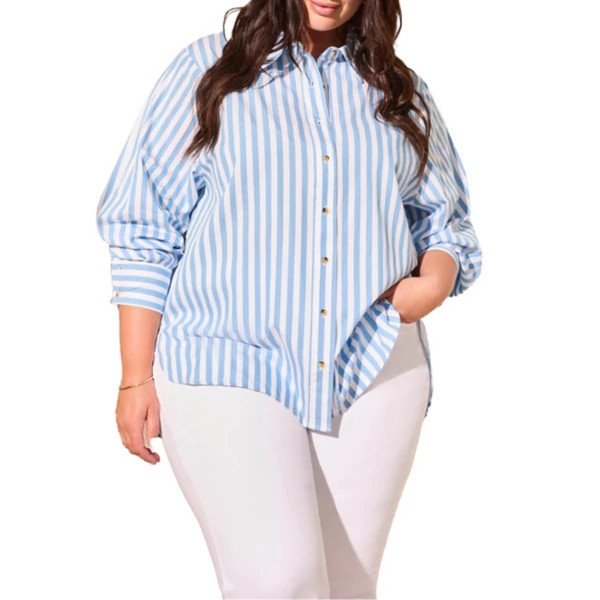 Women's Tribal Stripe Long Sleeve Button Up Shirt 1X Deep Sea | Scheels