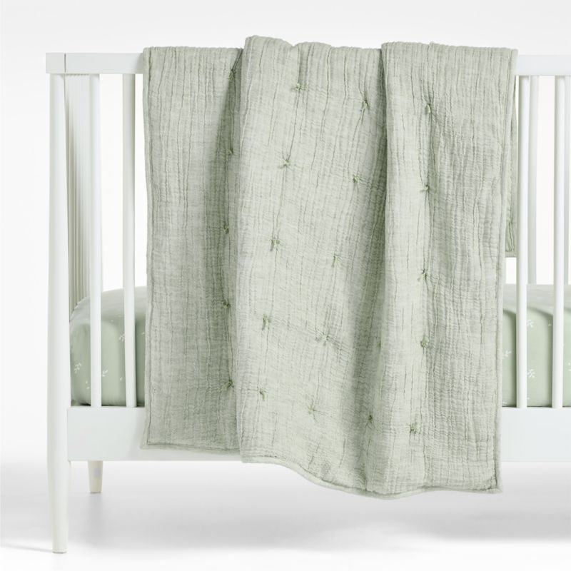 Aire Muted Teal Crinkle Hand-Quilted Organic Cotton Baby Crib Quilt + Reviews | Crate & Kids | Crate & Barrel