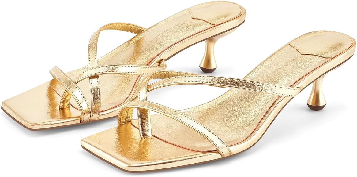 MIRAAZZURRA Flip Flop Kitten Heels Square Open Toe Thong Low Heels Strappy Slip On Slide Sandals ... | Amazon (US)