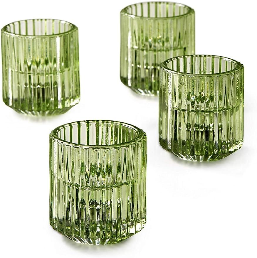 Serene Spaces Living Set of 4 Green Ribbed Glass Votive Holders, Perfect for Weddings and Home D... | Amazon (US)