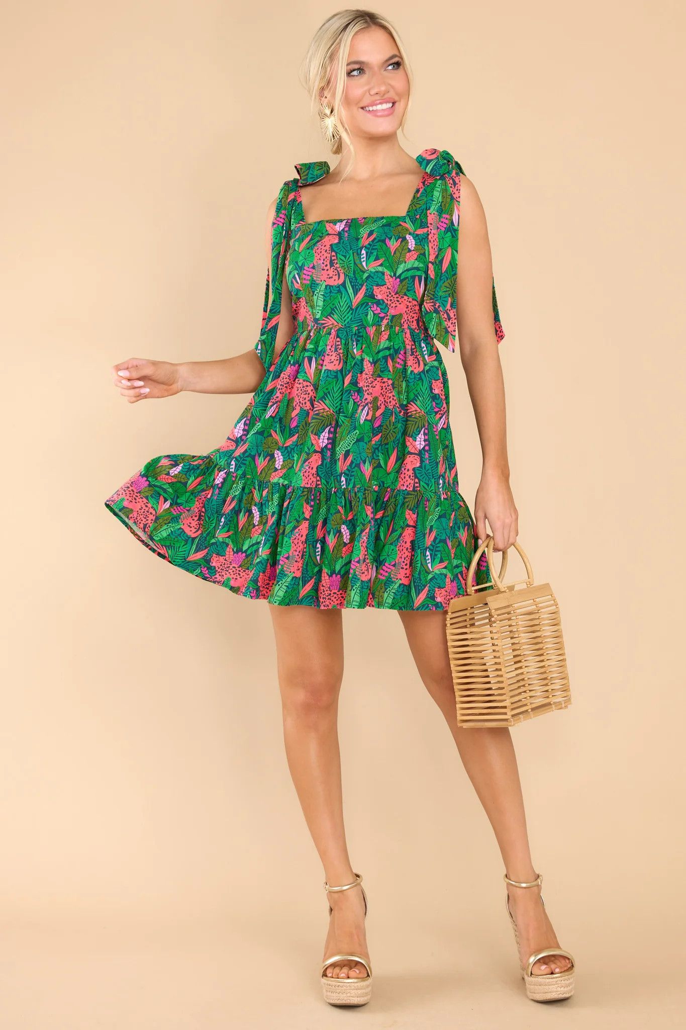 Wild Without Worry Green Multi Print Dress | Red Dress 
