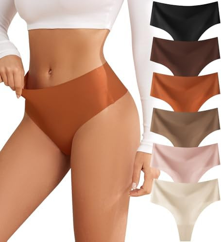 Thongs for Womens High Waisted Seamless for Women Underwear Sexy Breathable Panties 6 Pack | Amazon (US)