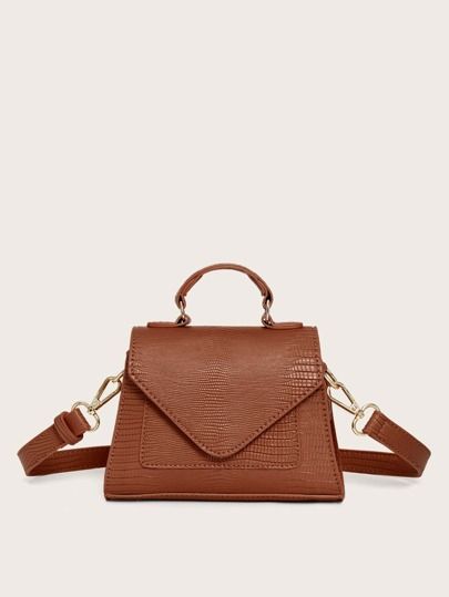 Lizard Embossed Top Handle Satchel Bag | SHEIN