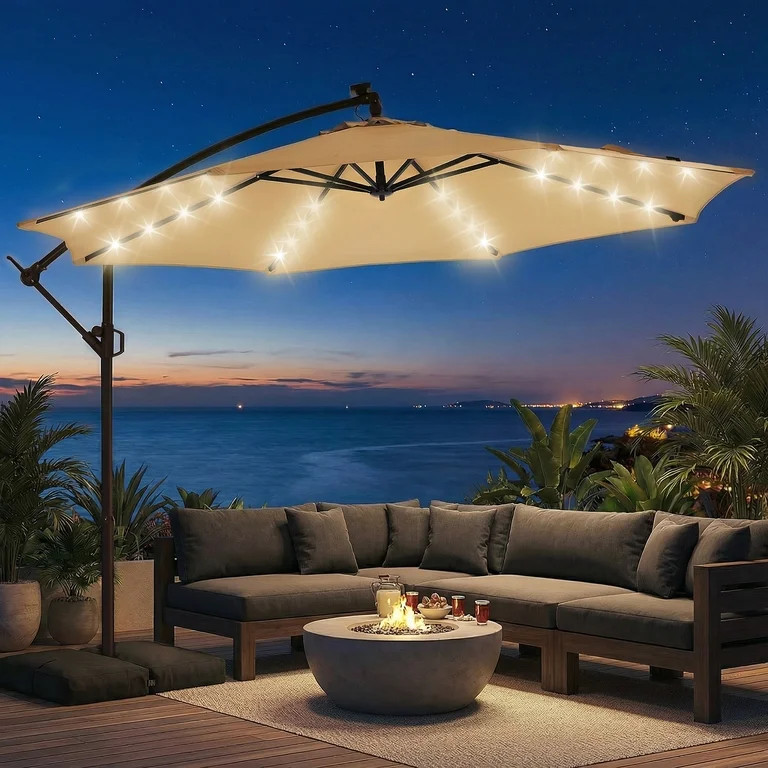 Patbrela 10ft Offset Patio Umbrellas (Includes Base) Outdoor Cantilever Hanging Umbrella with Inf... | Walmart (US)