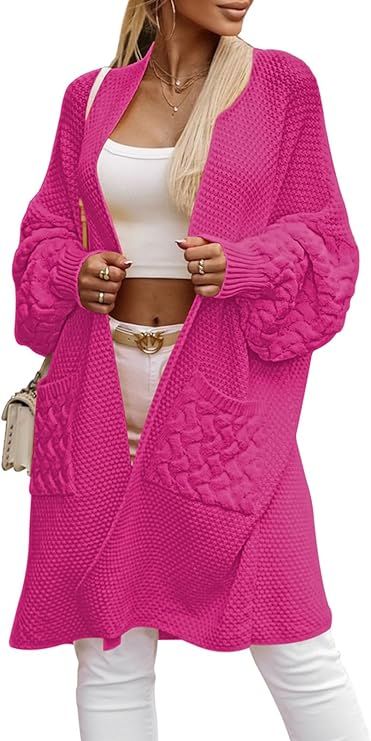 Pink Queen Oversized Long Cardigan for Women Trendy Fall Casual Open Front Long Sleeve Cable Chun... | Amazon (US)