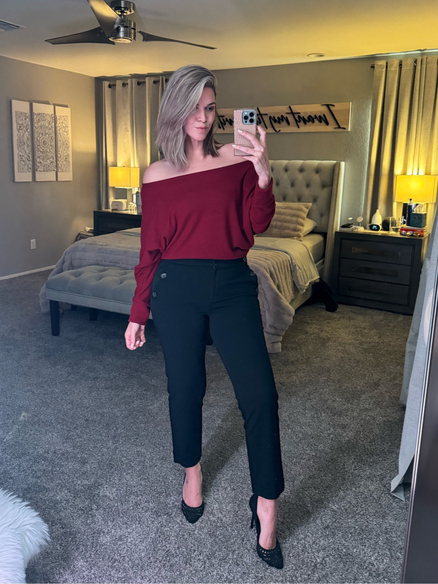 Simple and elegant sailor pants with off shoulder burgundy top. Works every time 

#LTKOver40 #LTKSeasonal #LTKGiftGuide