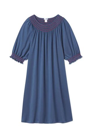 Pima Smocked Nightgown in Navy | LAKE Pajamas