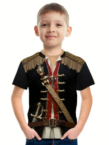DFZ Boy’s Pirate Captain T-Shirt Novelty Funny Cosplay Short Sleeve Cruise Pirate Party Outfits for Kids Unisex Black | Amazon (US)