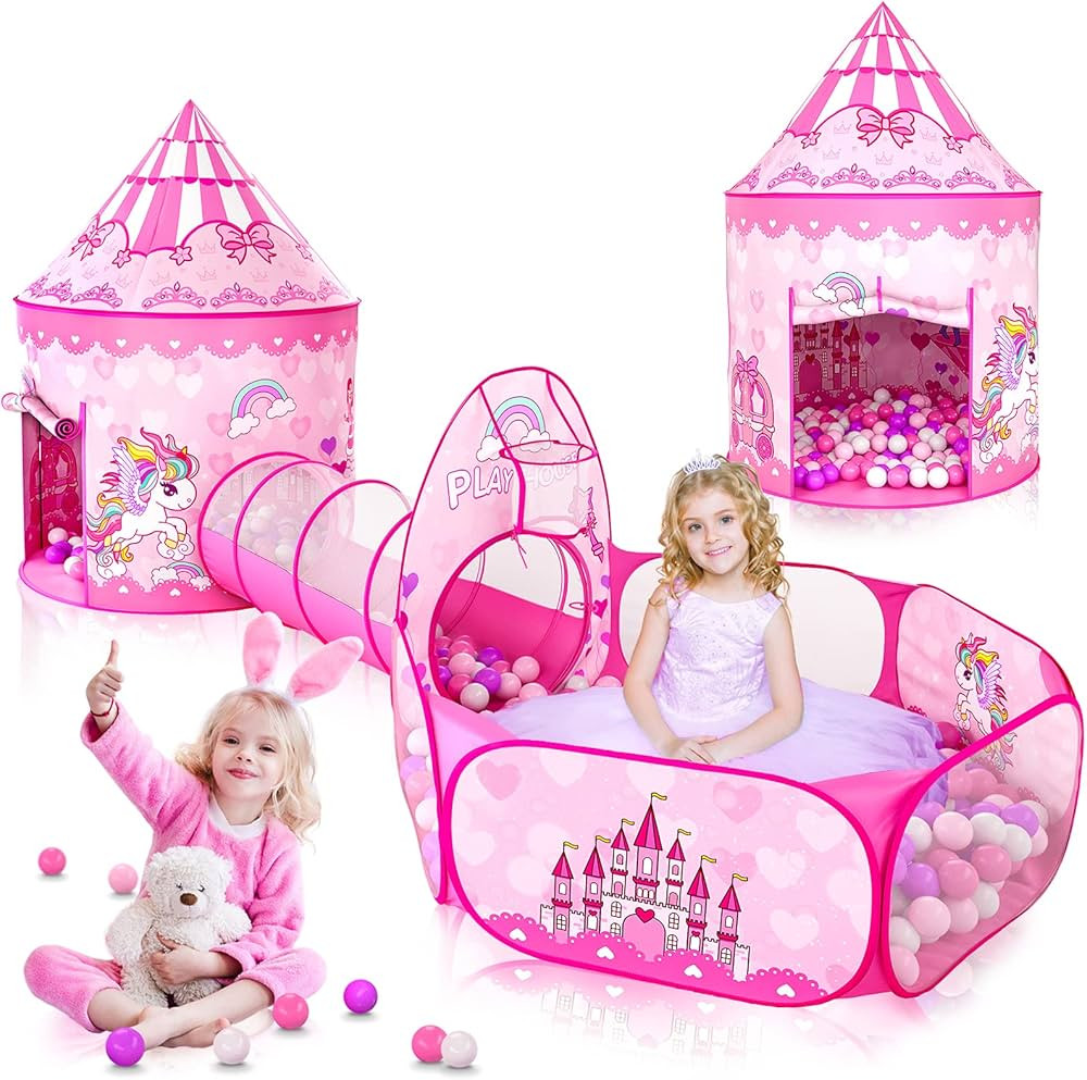 Amazon.com: GeerWest 3PC Princess Tent for Girls with Kids Ball Pit and Crawl Tunnel for Toddlers... | Amazon (US)