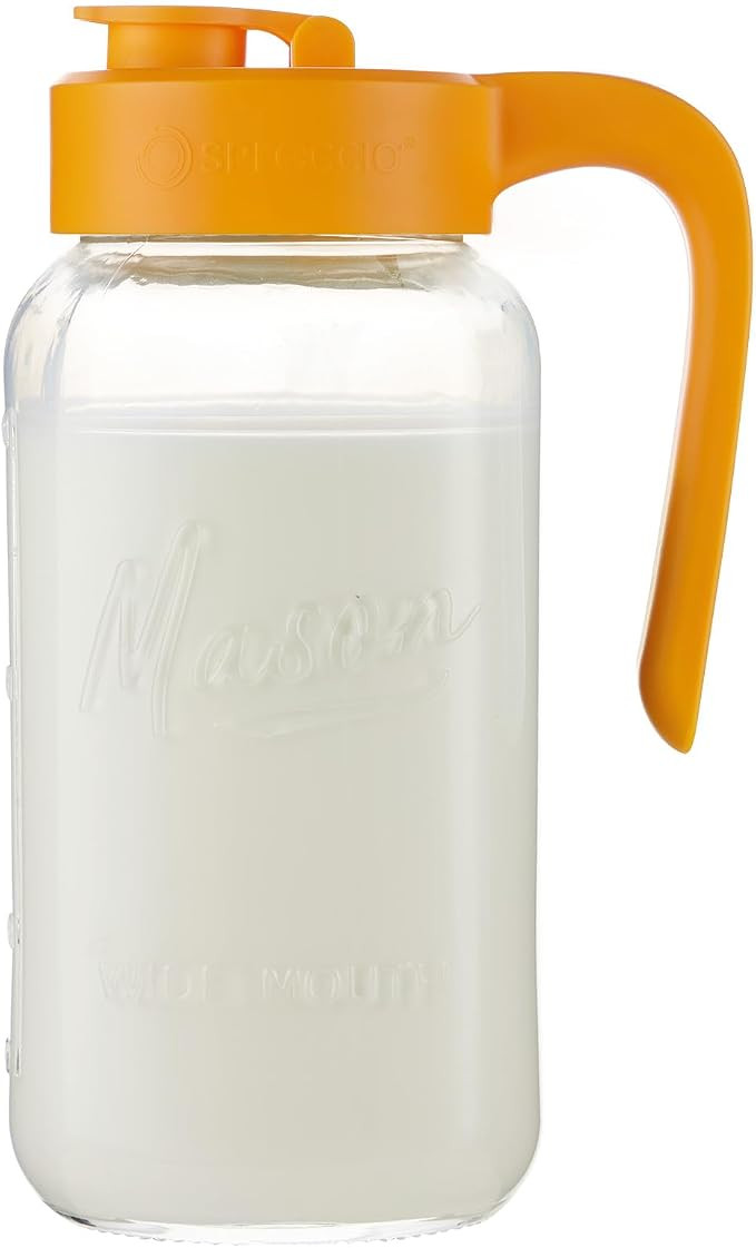 Mason Jar Pitcher, 64 oz (2 quart), Glass Pitcher with Lid | Airtight, Leak proof, Ergonomic Hand... | Amazon (US)
