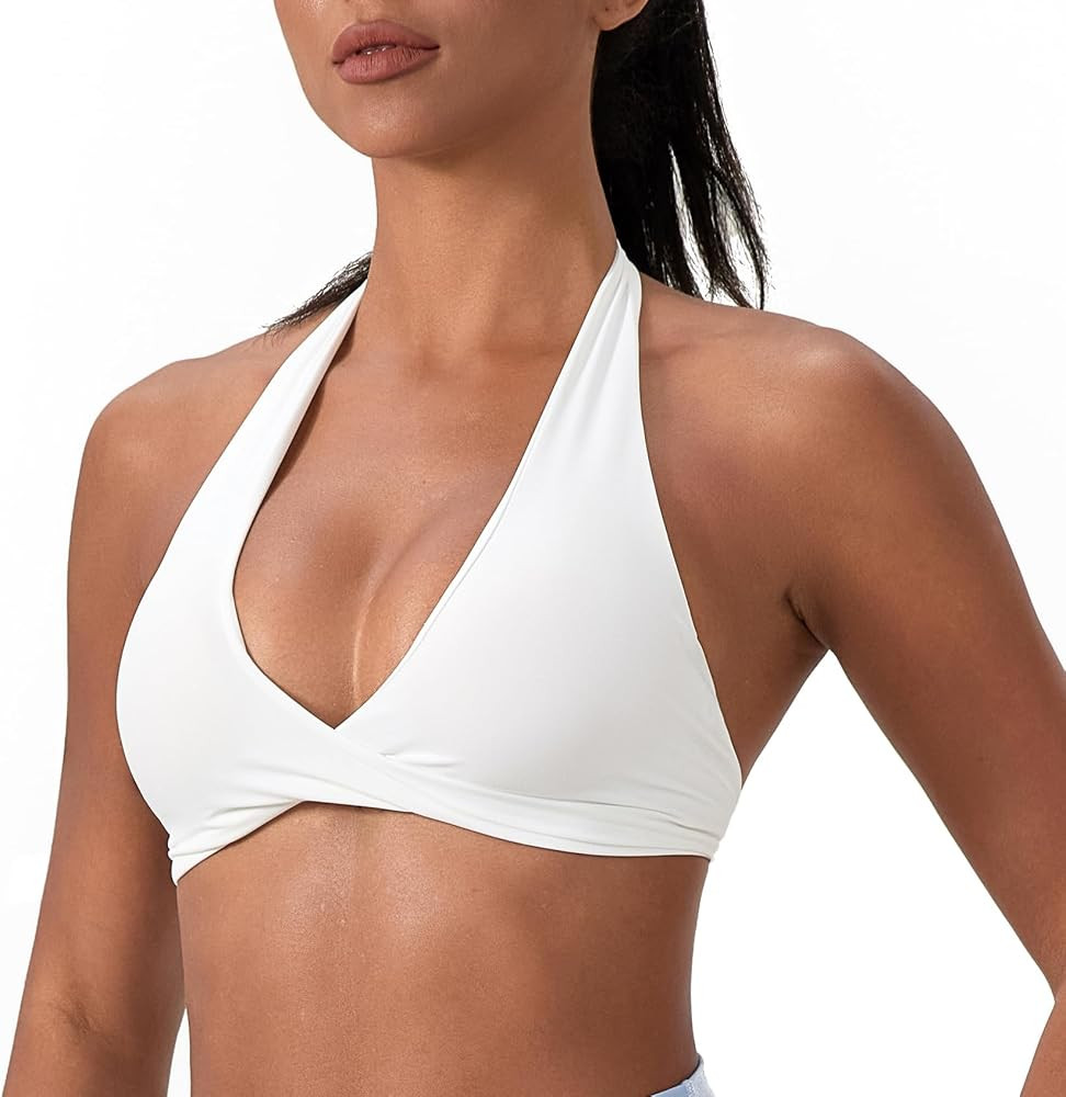 Sports Bra for Women Seamless Halter Padded Yoga Bras Open Back Gym Low Impact Workout Crop Tank ... | Amazon (US)