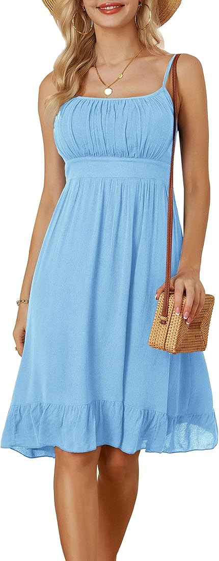 GRACE KARIN Women's Spaghetti Strap Floral Dress Ruffle Hem Pleated Casual Summer Dress Boho Flow... | Amazon (US)