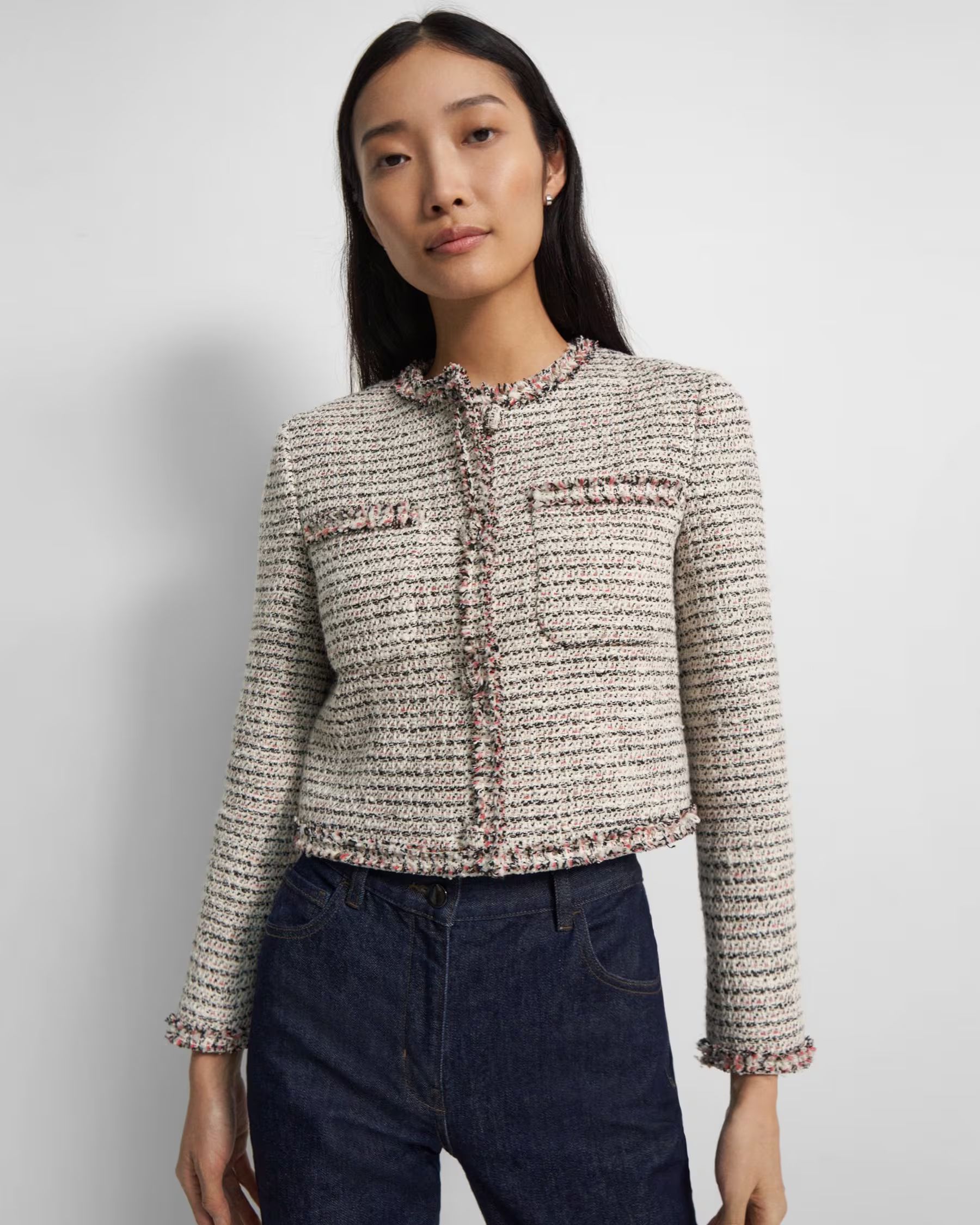 Cropped Jacket in Cotton Tweed | Theory