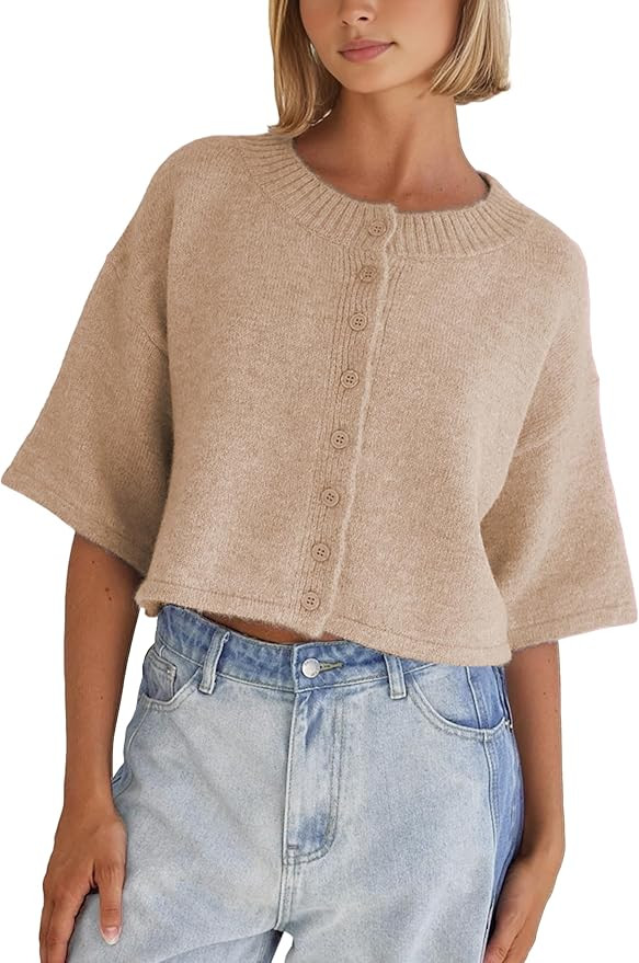 Springrain Cardigan Sweaters for Women Lightweight Knit Cropped Cardigan Button Up Solid Knitwear | Amazon (US)