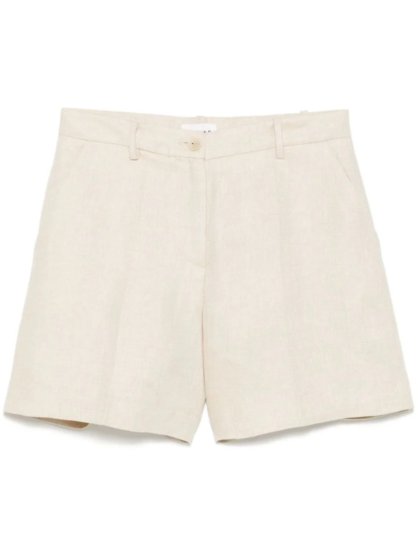 Beige Linen Tailored Shorts With High Waist | Shop Simon