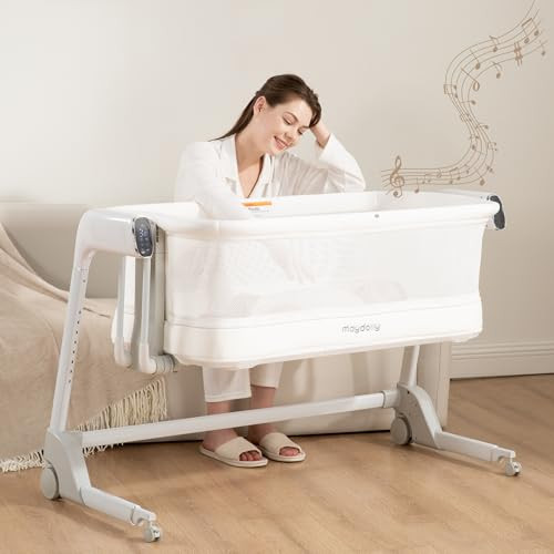 Maydolly Baby Bassinet, Smart Crib, Automatic Cry Detection and Response, Rocking Bassinet for Baby, 7 Height Adjustable with Mattress for Newborns (White) | Amazon (US)