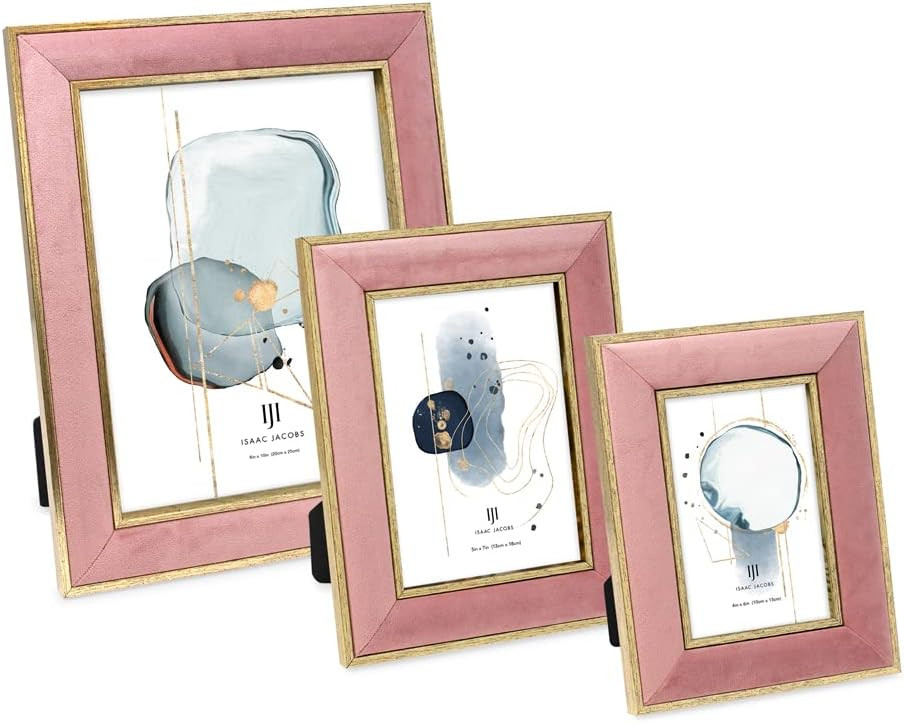 Isaac Jacobs 4x6 Pink Velvet Picture Frame with Metallic Gold Double Border, Photo Frame, Horizon... | Amazon (US)