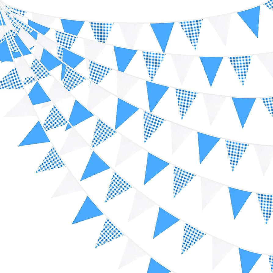 32Ft Blue Party Decorations Blue Buffalo Plaid Checkered White Triangle Flag Gingham Pennant Bunt... | Amazon (US)