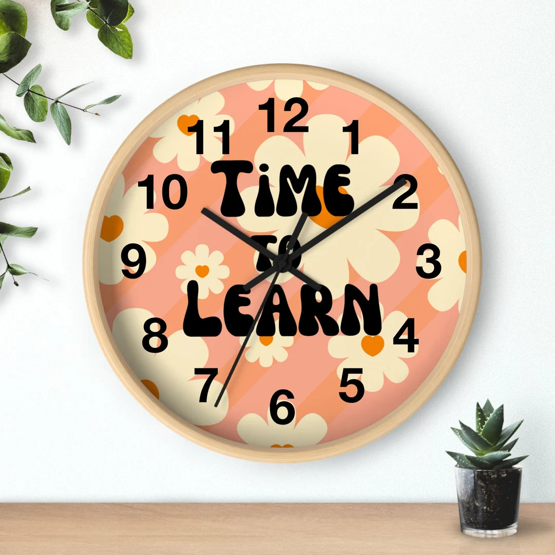 Clock for Classroom Decor Clock Retro Flower Clock Groovy Classroom Clock Retro Pink and Orange C... | Etsy (US)