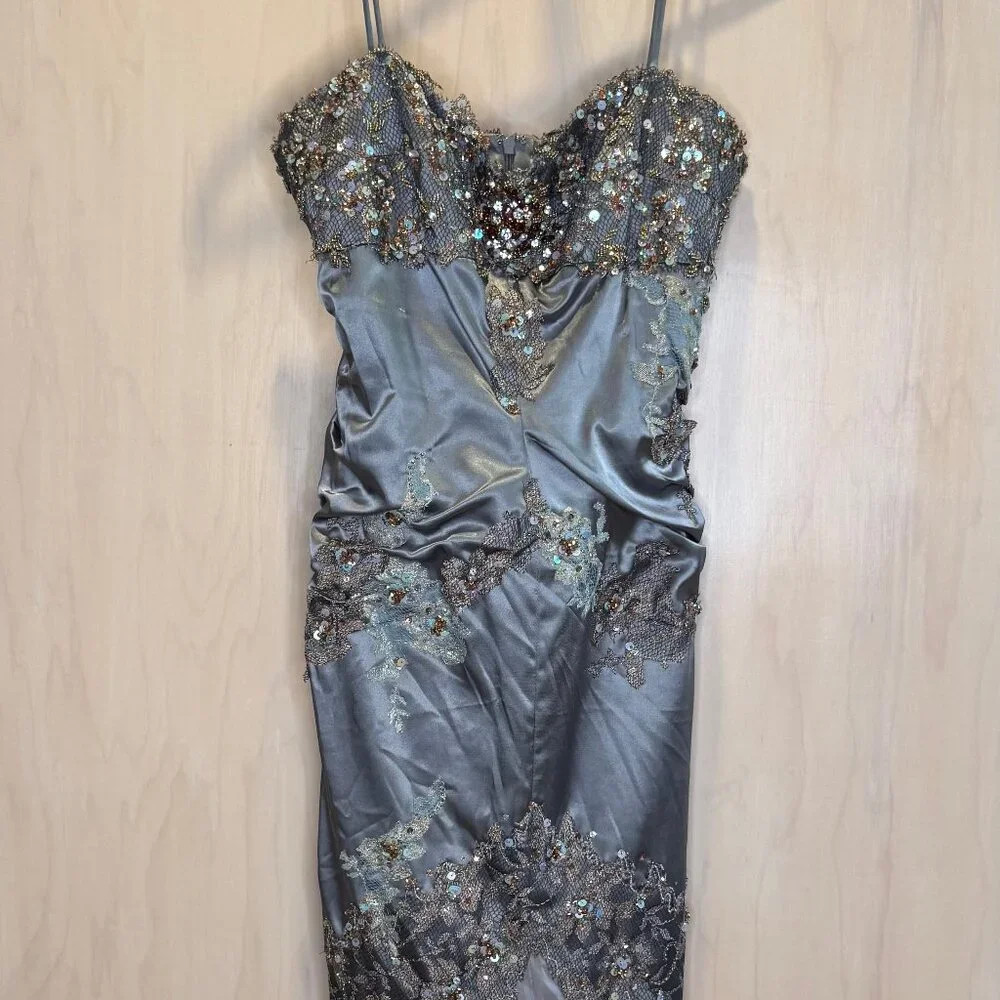 Mandalay Blue Satin Lace & Sequin Form Fitting Vintage Dress Size 8 | Poshmark