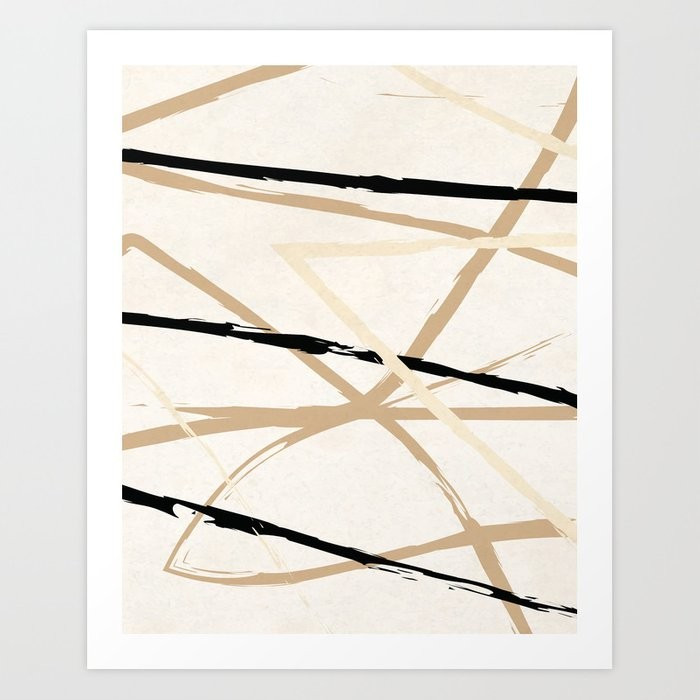 Modern Abstract Neutral Beige Ivory Black Stripes Art Print by BlossomDesign | Society6