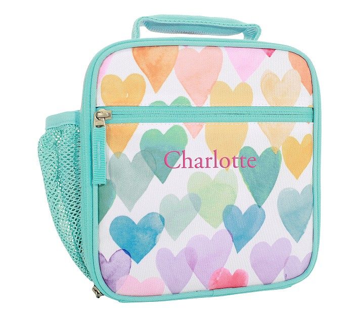 Mackenzie Aqua Rainbow Hearts Lunch Boxes | Pottery Barn Kids