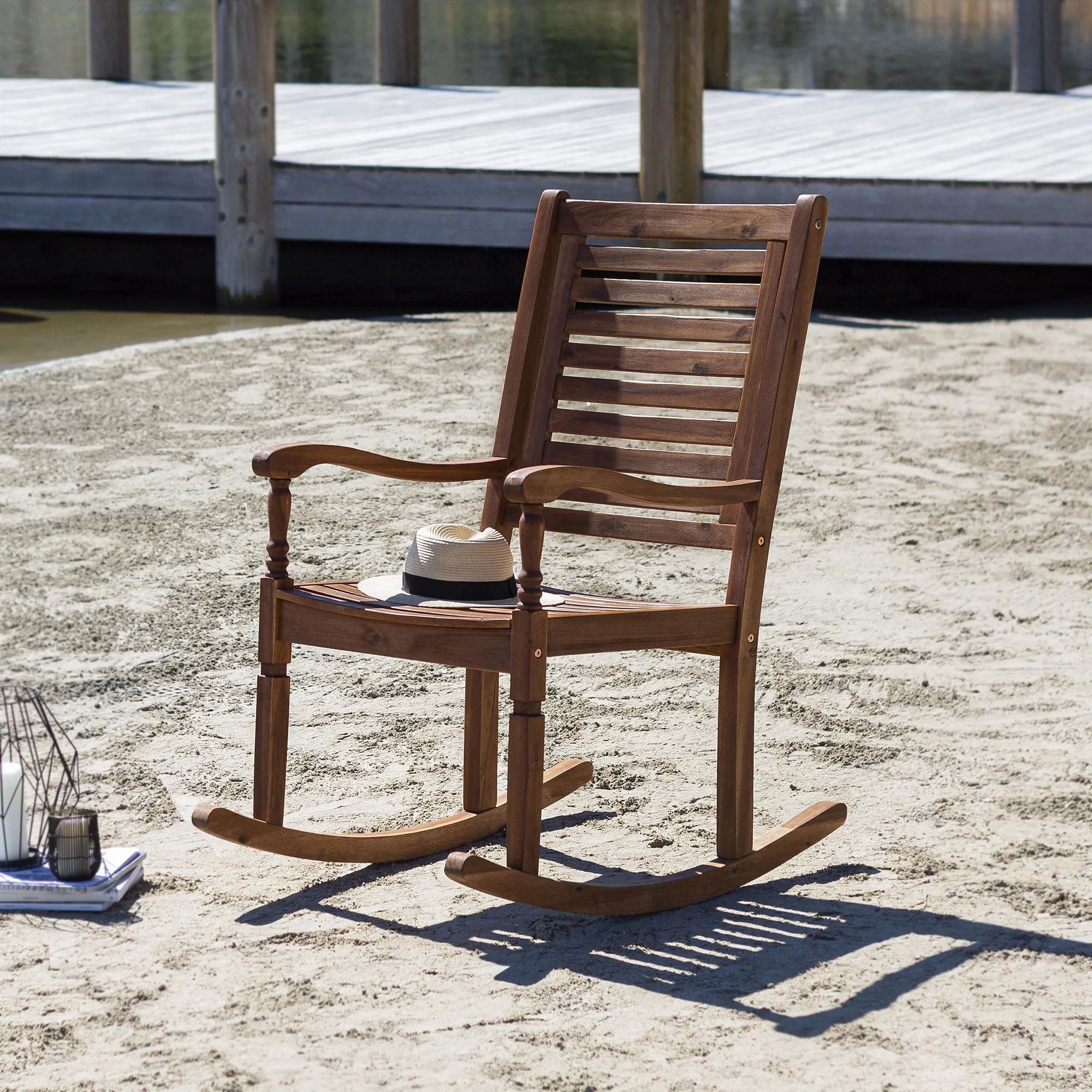 Walker Edison Solid Wood Outdoor Patio Rocking Chair, Brown | Walmart (US)