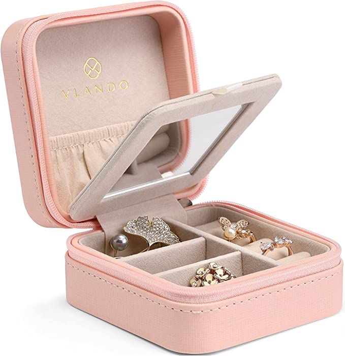 Vlando Velvet Travel Jewelry Case, A Initial Letter Travel Jewelry Box for Women Girls, Small Jew... | Amazon (US)